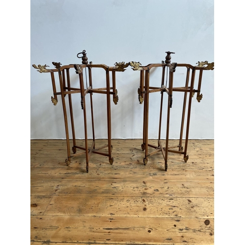 224 - PAIR OF FOLDING HANGING LANTERN FRAMES 20TH CENTURY  of typical form with carved dragon mask finials... 