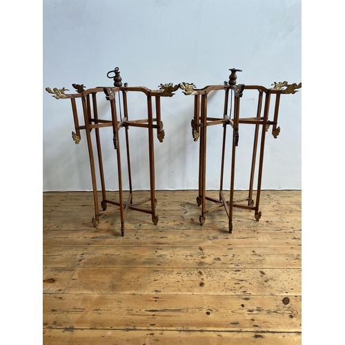 224 - PAIR OF FOLDING HANGING LANTERN FRAMES 20TH CENTURY  of typical form with carved dragon mask finials... 