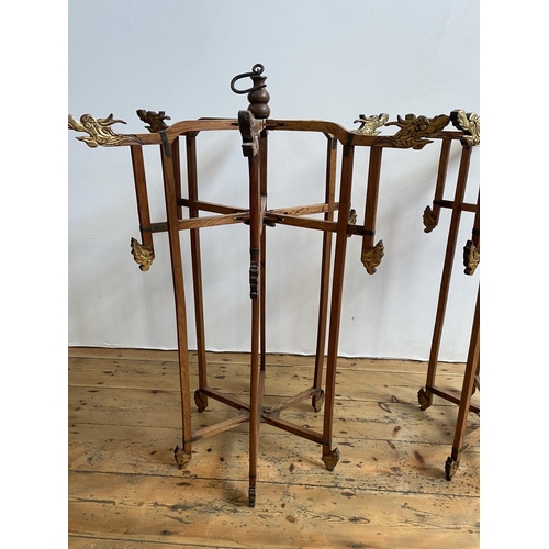 224 - PAIR OF FOLDING HANGING LANTERN FRAMES 20TH CENTURY  of typical form with carved dragon mask finials... 