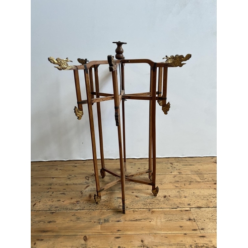 224 - PAIR OF FOLDING HANGING LANTERN FRAMES 20TH CENTURY  of typical form with carved dragon mask finials... 