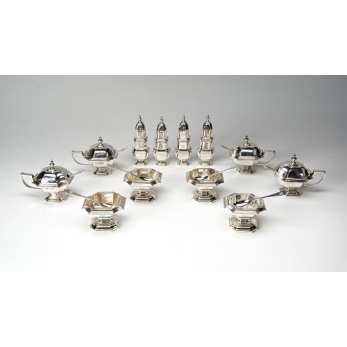 202 - GEORGE V BRITANNIA STANDARD CONDIMENT SET, CRICHTON BROTHERS, LONDON, 1912comprising four salts, fou... 