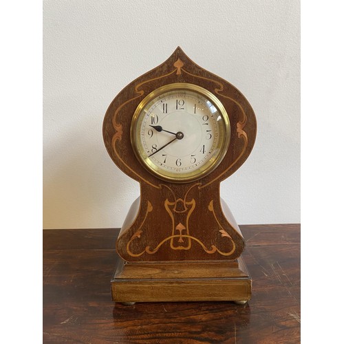 226 - ART NOUVEAU INLAID MAHOGANY CASED MANTEL CLOCK (32cm high)