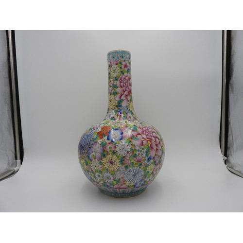 23 - LARGE MILLEFLEUR BOTTLE VASEGUANGXU PERIODthe sides painted with a profusion of brightly coloured fl... 