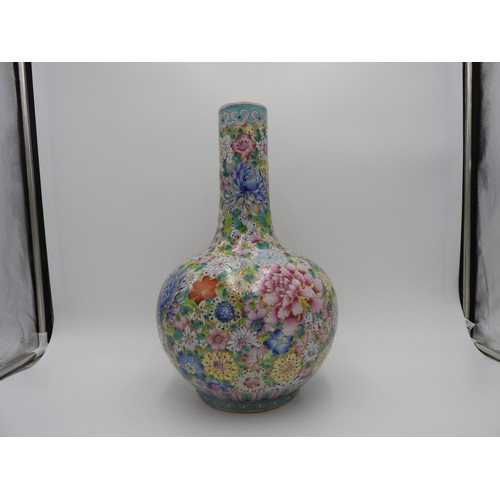 23 - LARGE MILLEFLEUR BOTTLE VASEGUANGXU PERIODthe sides painted with a profusion of brightly coloured fl... 