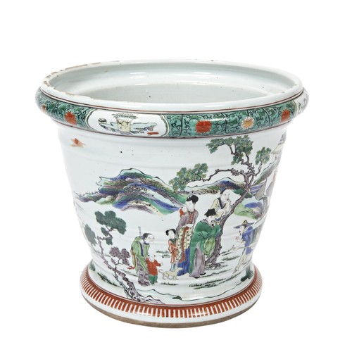 28 - LARGE FAMILLE VERTE JARDINIER QING DYNASTY, 19TH CENTURYthe tapered sides painted with scholars bene... 