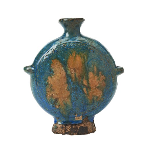 50 - TURQUOISE-GLAZE 'LOTUS' MOONFLASK MING DYNASTY, 16TH CENTURYthe flatted ovoid sides covered in a ric... 