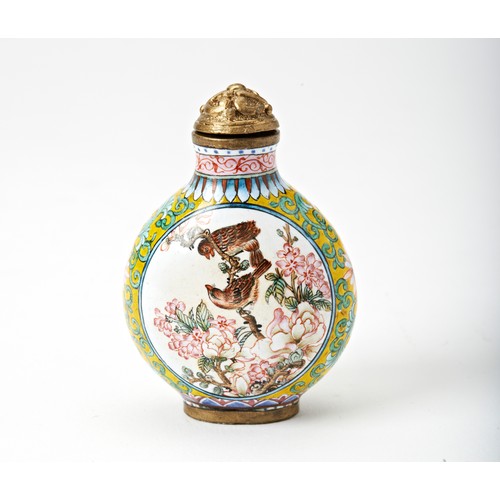 75 - ENAMMELED GLASS 'BIRDS AND FLOWERS' SNUFF BOTTLE QIANLONG FOUR CHARACTER MARK AND POSSIBLY OF THE PE... 