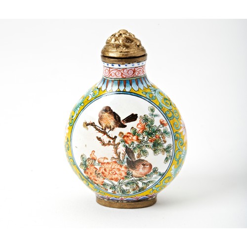 75 - ENAMMELED GLASS 'BIRDS AND FLOWERS' SNUFF BOTTLE QIANLONG FOUR CHARACTER MARK AND POSSIBLY OF THE PE... 