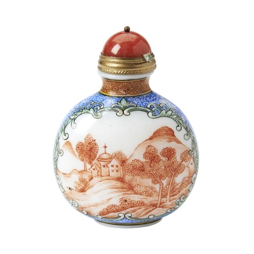 84 - VERY RARE ENAMEL DECORATED SNUFF BOTTLE QIANLONG INCISED MARK AND POSSIBLY OF THE PERIODthe flattene... 