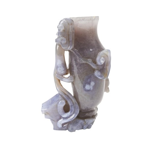 190 - CARVED AGATE 'CHILONG' VASE ROSE QUARTZ HORSE QING DYNASTY, 18TH / 19TH CENTURYthe baluster sides ca... 