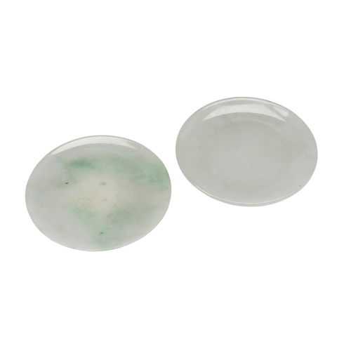 306 - TWO JADEITE SNUFF SAUCERS LATE QING / REPUBLIC PERIOD of shallow circular form4.5cm diam... 