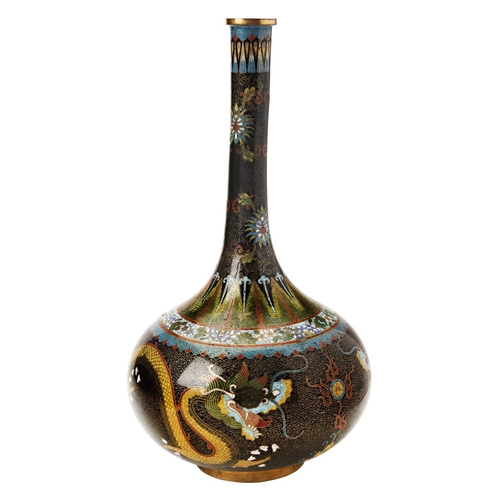 290 - FINE CLOISONNE 'DRAGON' VASE LATE QING DYNASTYthe side decorated in coloured enamels with two confro... 