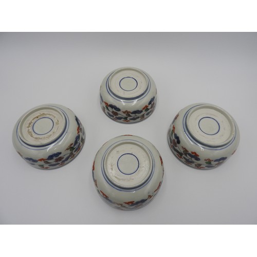 619 - SET OF FOUR IMARI DEEP BOWLS EDO PERIODthe deep rounded bowl each painted centrally with ships carry... 