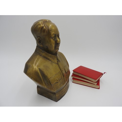 349 - CHINESE CULTURAL REVOLUTION CAST BRONZE BUST OF MAO ZEDONGCIRCA 197023cm high; together three 'littl... 