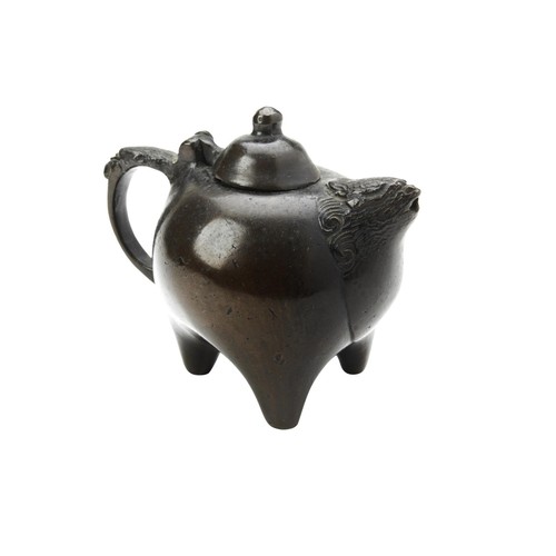 264 - TWO BRONZE WATER DROPPERSQING DYNASTYone in the form a a teapot, the other a buffalo 5cm & 7cm h... 