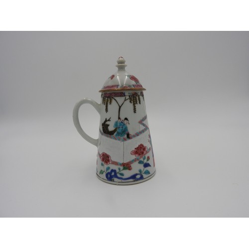 270 - FAMILLE ROSE COFFEE POT AND COVERYONGZHENG PERIODthe tapered cylindrical sides painted with elegant ... 