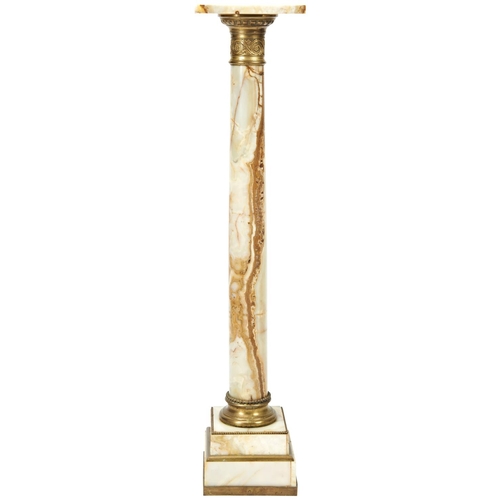 100 - AN ONYX PEDESTALCIRCA 1900with brass collars and mounts and stepped square base116 cm high... 