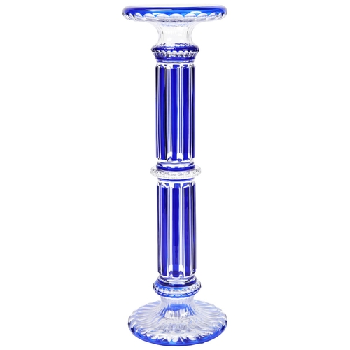 106 - A CONTINENTAL CASED GLASS COLUMNthe cobalt layer cut back to fluted long clear facets with a central... 