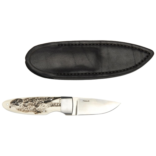 A FINE GEOFF HAGUE FIXED BLADE KNIFEthe mammoth ivory handle finely ...