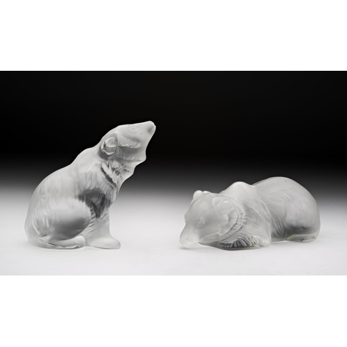 220 - A MODERN LALIQUE BEAR and another recumbent bear; engraved 'Lalique (R) France'8 cm high max... 