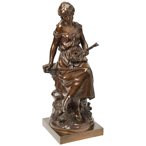 84 - AFTER AUGUSTE MOREAUGIRL WITH A MANDOLIN19TH CENTURYa patinated bronze, signed Auguste Moreau60cm hi... 