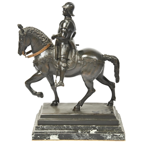 90 - AFTER ANDREA DEL VERROCCHIOLARGE 19TH CENTURY EQUESTRIAN BRONZE OF BARTOLOMEO COLLEONI (COMMANDER OF... 