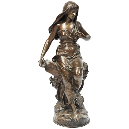 93 - AFTER EUGÈNE MARIOTONPHSYCHEa large figural patinated bronze, signed ‘Eug. Marioton’, and entitled ‘... 