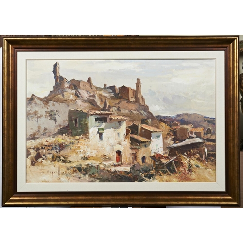 244 - JOSEP SARQUELLA (SPANISH 1928-2000)VILLAGE SCENE signed lower left, oil on canvas, framed60cm high, ... 