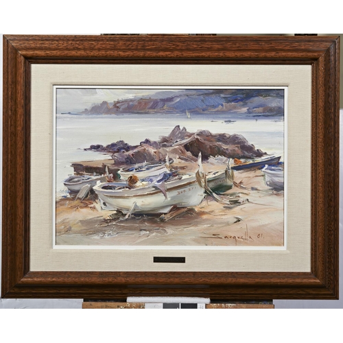 248 - JOSEP SARQUELLA (SPANISH 1928-2000)FISHING BOATSsigned and dated 81', oil on canvas, framed39cm high... 