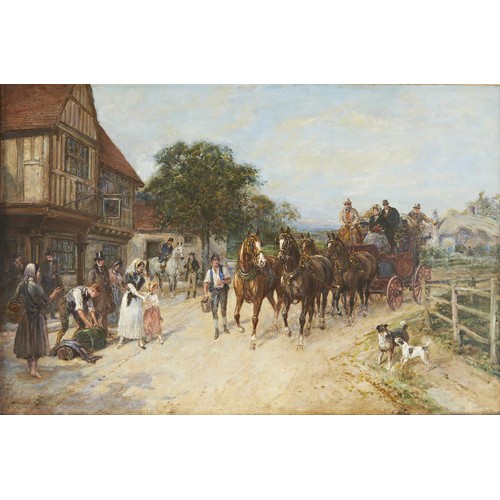 241 - HEYWOOD HARDY (BRITISH 1843-1933)ARRIVAL OF THE COACHsigned 'Heywood Hardy' lower left, oil on canva... 