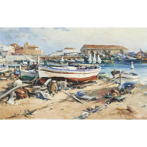 252 - JOSEP SARQUELLA (SPANISH 1928-2000)'AFTER THE CATCH' signed and dated 73', oil on canvas, framed73cm... 