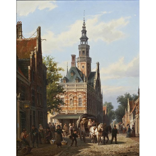 245 - CORNELIS CHRISTIAAN DOMMERSEN (DUTCH 1842-1928)'ARRIVAL IN THE MARKET PLACE'signed and dated 1873, o... 