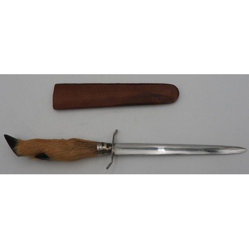 33 - A FIXED BLADE DAMASCUS BLADED KNIFE with antler handled sharpener and leather sheath, a Piet van de ... 