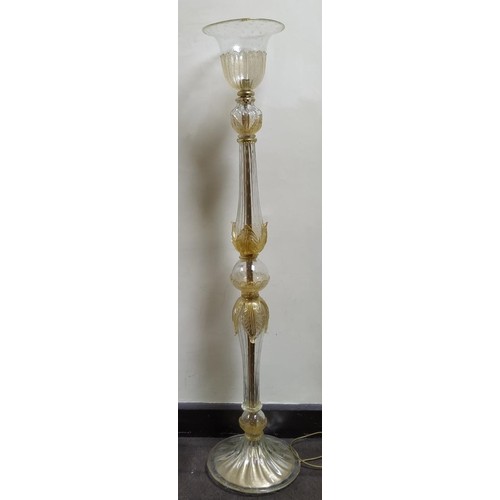 108 - A GOOD MURANO ‘GOLD-SPLASH’ SECTIONAL GLASS STANDARD LAMP with teardrop inclusions, foliate applique... 