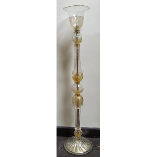 108 - A GOOD MURANO ‘GOLD-SPLASH’ SECTIONAL GLASS STANDARD LAMP with teardrop inclusions, foliate applique... 