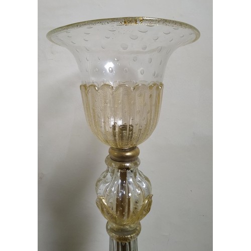 108 - A GOOD MURANO ‘GOLD-SPLASH’ SECTIONAL GLASS STANDARD LAMP with teardrop inclusions, foliate applique... 