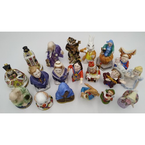 199 - A COLLECTION OF ELEVEN BRONTÉ PORCELAIN ‘ALICE IN WONDERLAND’ CANDLE SNUFFERSand various other figur... 