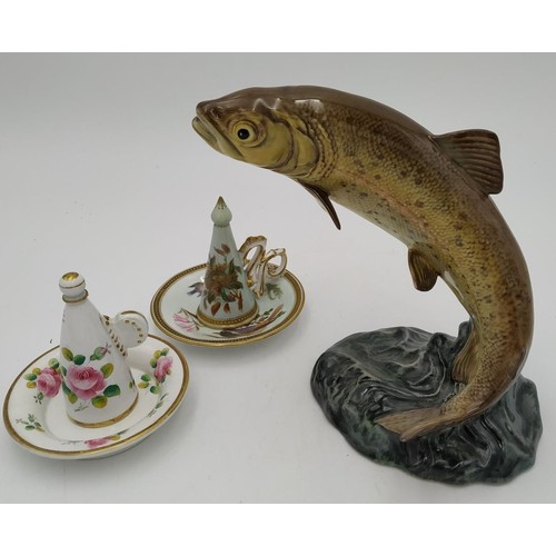 202 - A BESWICK POTTERY ‘TROUT’impressed ‘1032 trout’, a 19th century Worcester cone on base candle snuffe... 