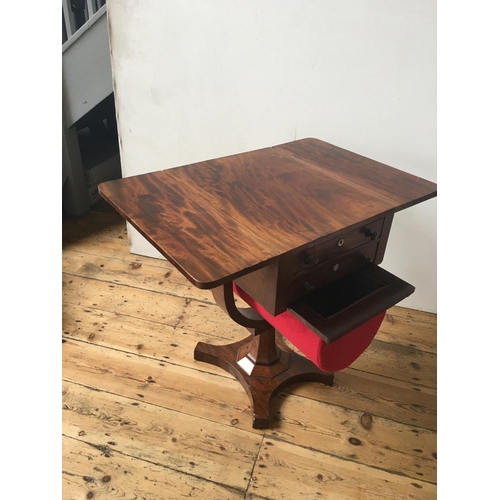 1 - VICTORIAN MAHOGANY PEDESTAL DROP-LEAF SEWING TABLE, with two drawers and pull out storage compartmen... 