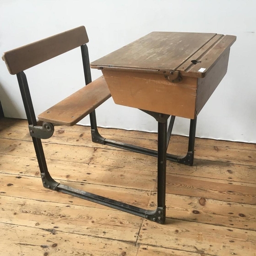 36 - A VINTAGE LIFT TOP SCHOOL DESK WITH INTEGRATED SEAT80 x 60 x 90cm