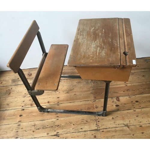 36 - A VINTAGE LIFT TOP SCHOOL DESK WITH INTEGRATED SEAT80 x 60 x 90cm