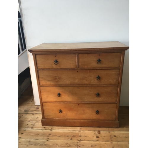 66 - A 19TH CENTURY GOLDEN OAK CHEST OF FIVE DRAWERS, two short drawers over three long drawers on plinth... 