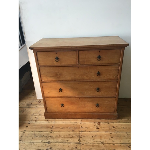 66 - A 19TH CENTURY GOLDEN OAK CHEST OF FIVE DRAWERS, two short drawers over three long drawers on plinth... 