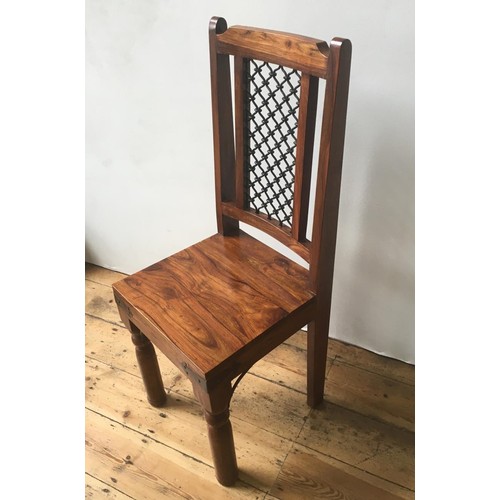 72 - INDIAN SHEESHAM SINGLE CHAIR WITH FRETWORK IRON PANEL BACK