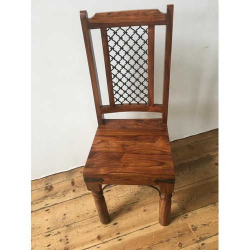 72 - INDIAN SHEESHAM SINGLE CHAIR WITH FRETWORK IRON PANEL BACK