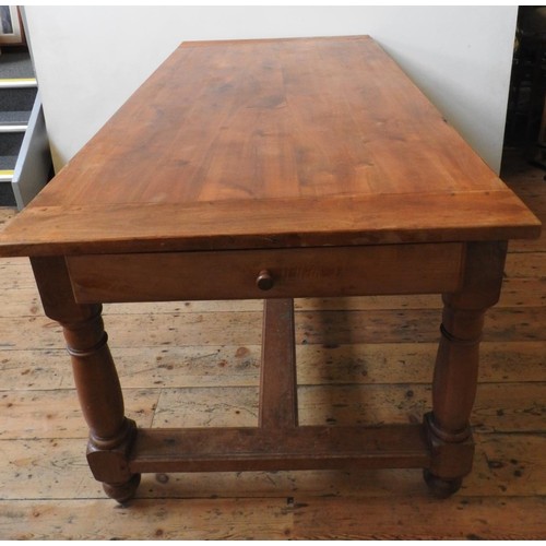 69 - A FRENCH 19th CENTURY FRUITWOOD STRETCHER BAR FARMHOUSE TABLE WITH DRAWER79cm high, 190cm long, 93 c... 