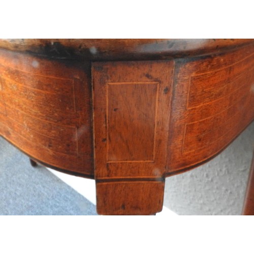 71 - GEORGE III MAHOGANY FOLD OUT TEA TABLE WITH TURNED LEGS AND INLAY