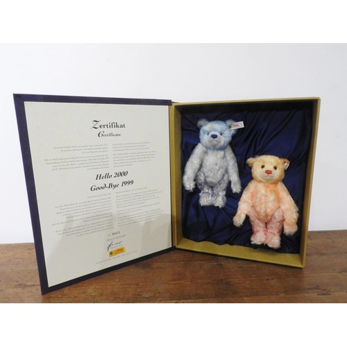 395 - TWO STEIFF 'HELLO 2000, GOODBYE 1999' BEARS, number 06471, in presentation box with certificate