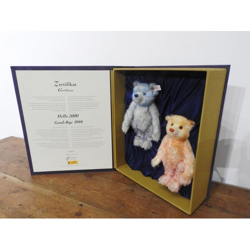 395 - TWO STEIFF 'HELLO 2000, GOODBYE 1999' BEARS, number 06471, in presentation box with certificate