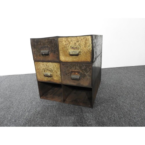 14 - A INDUSTRIAL STEEL CABINET WITH FOUR FILING DRAWERS, 48 x 44 x 50cms